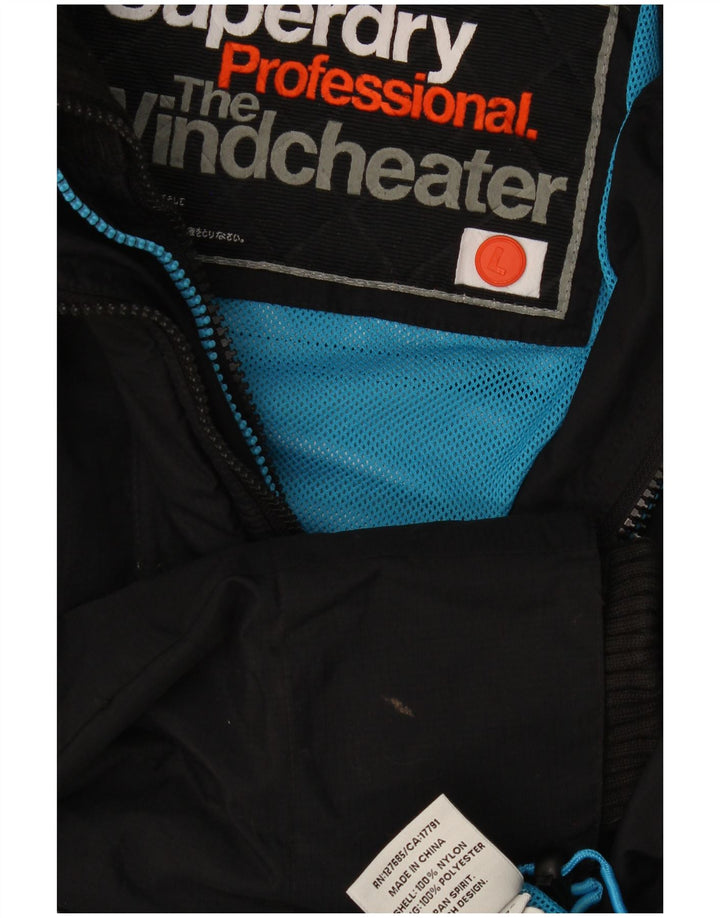 Superdry Womens The Windcheater Windbreaker Jacket UK 16 Large Black Nylon