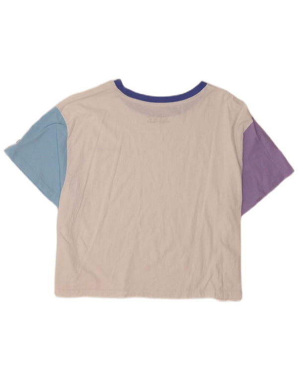 Champion γυναικείο Crop γραφικό T-shirt Top UK 20 2XL White Colourblock Βαμβακερό