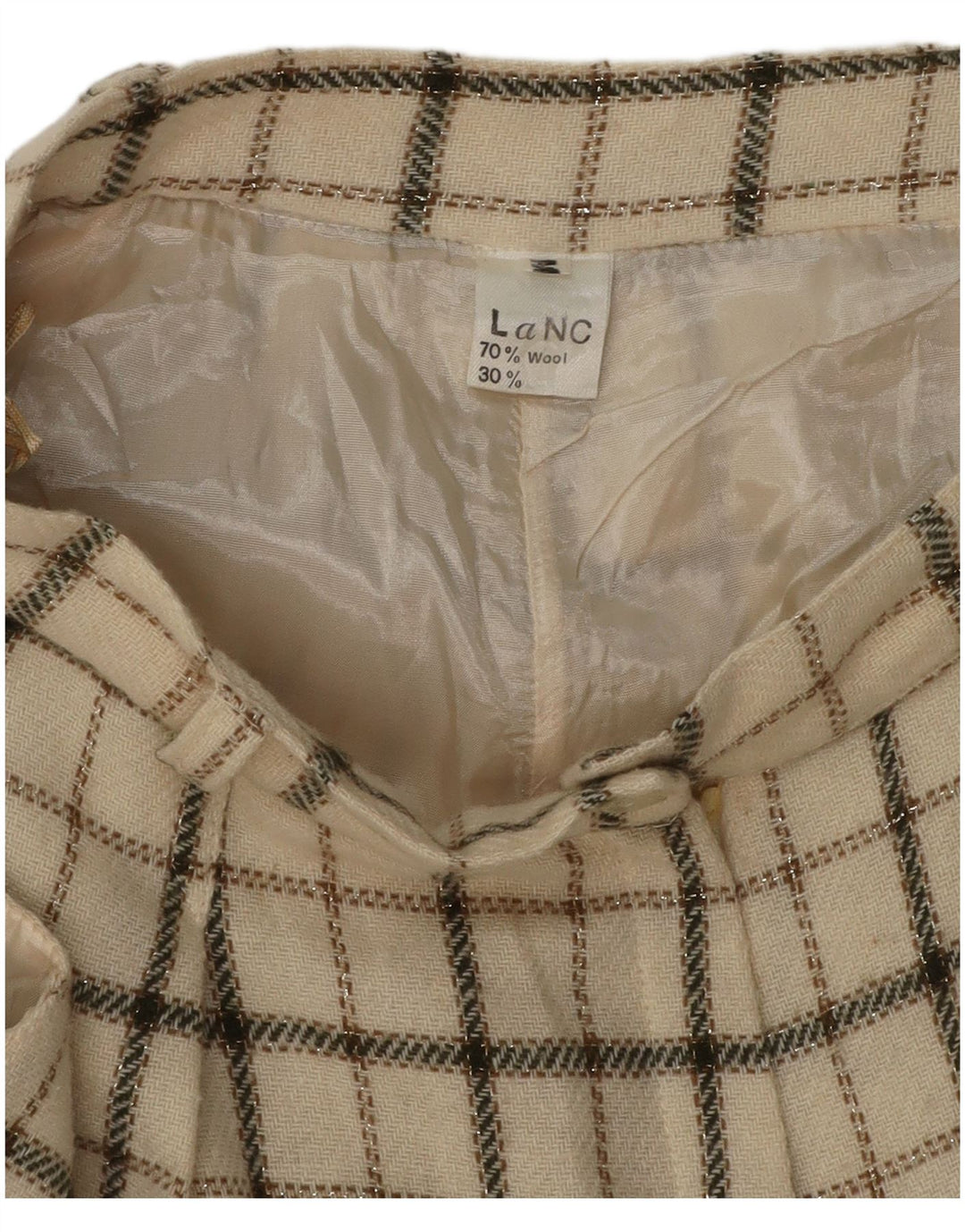 VINTAGE Γυναικείο Ψηλόμεσο Σορτσάκι Μεσαίο W26 Μπεζ καρέ μαλλί