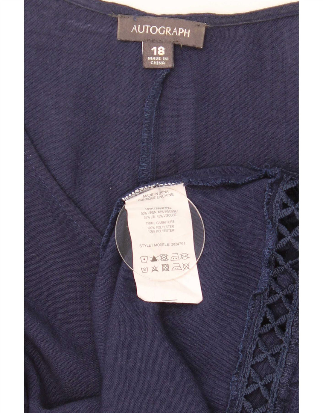 Marks & Spencer Γυναικεία Αυτόγραφο Μπλούζα Oversized Top UK 18 XL Navy Blue