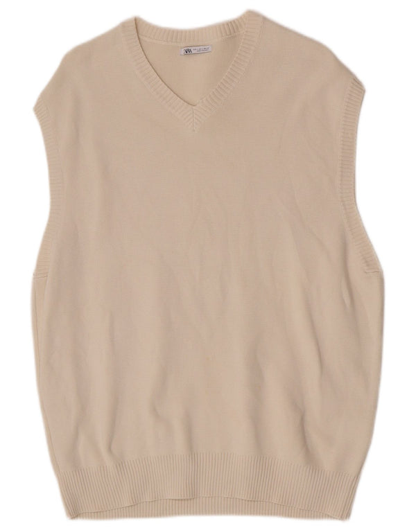 Zara ανδρικό γιλέκο Tank Top Large Off White Βαμβακερό