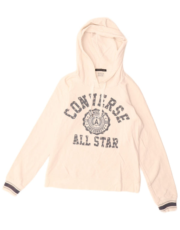 Γυναικεία κουκούλα CONVERSE graphic jumper UK 12 μεσαίο λευκό βαμβακερό