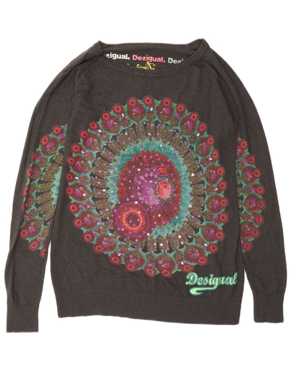 Desigual Γυναικείο γραφικό πουλόβερ με λαιμόκαυστο UK 14 Medium Grey Floral