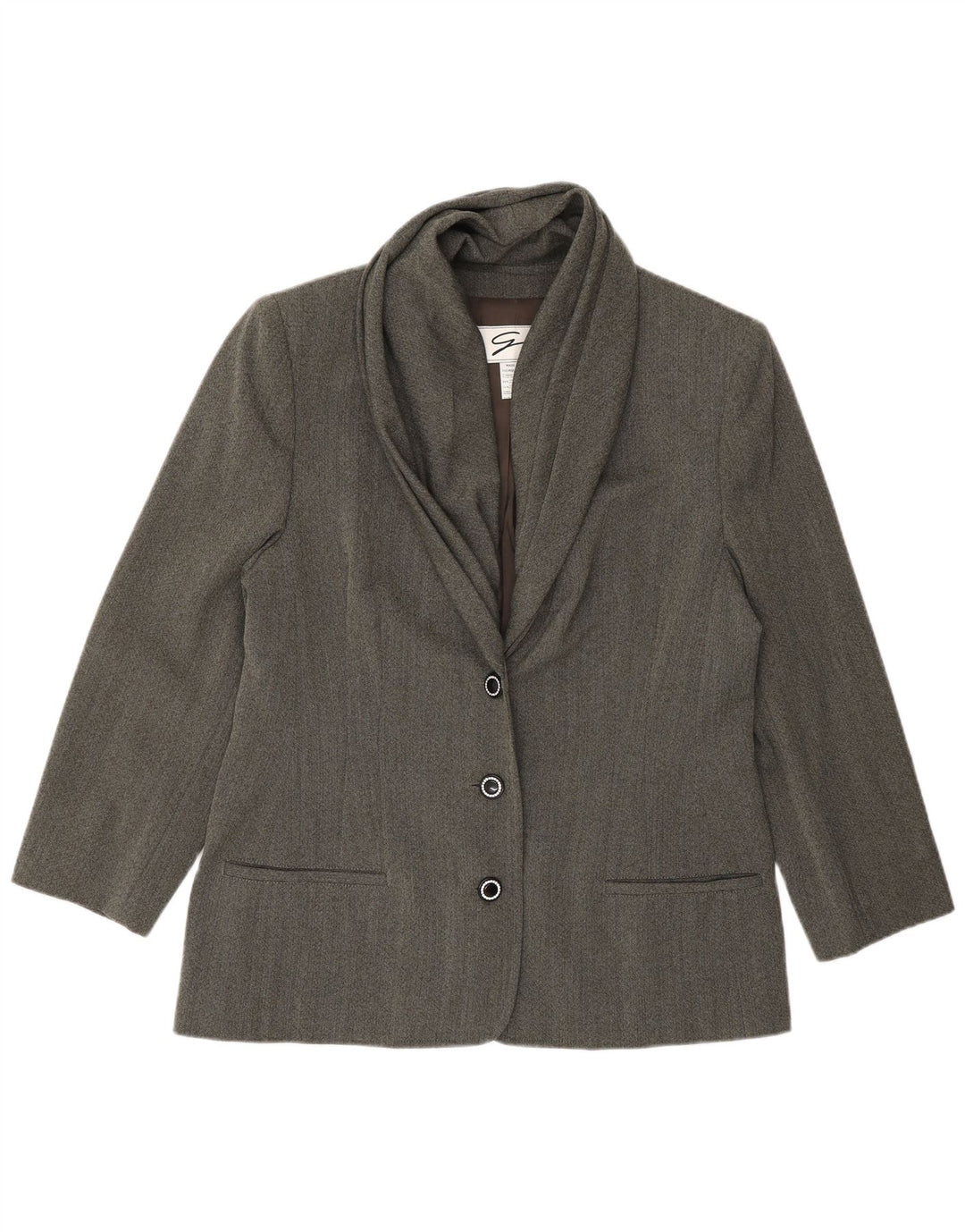 Genny Γυναικείο μπουφάν blazer UK 14 μεσαίο γκρι μαλλί ψαροκόκαλο