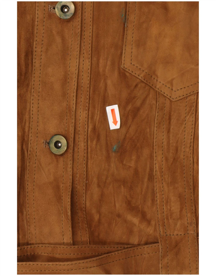 VINTAGE Γυναικείο Suede Military Jacket IT 42 Δερμάτινο μεσαίο καφέ