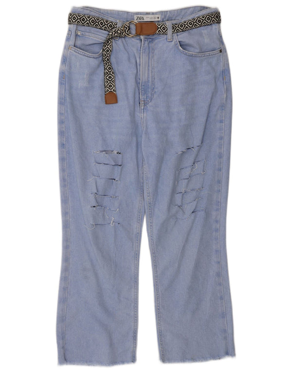Zara Womens Distressed Cropped Jeans EU 38 Small W28 L24 Blue Cotton