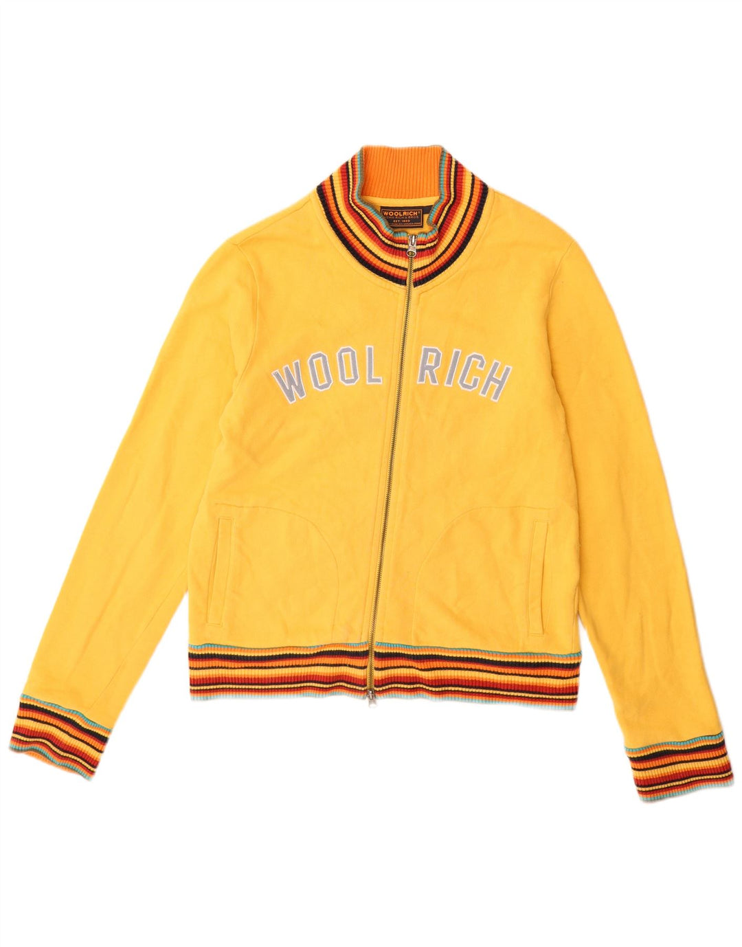 WOOLRICH Γυναικεία φόρμα φόρμας γραφικά Top Jacket UK 14 μεγάλο κίτρινο βαμβακερό