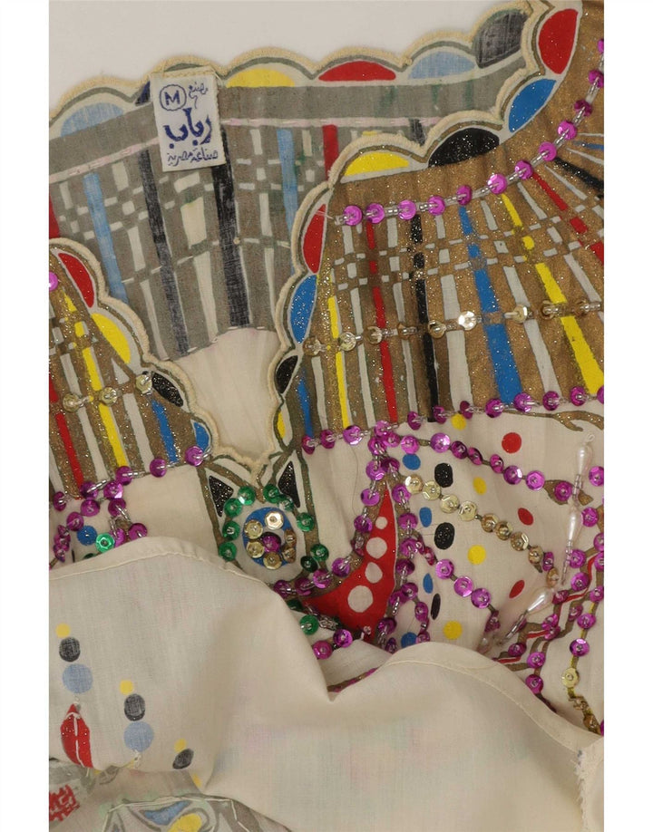 Vintage γυναικεία αφηρημένη μοτίβο μπλούζα τοπ UK 14 Medium White Ethnic