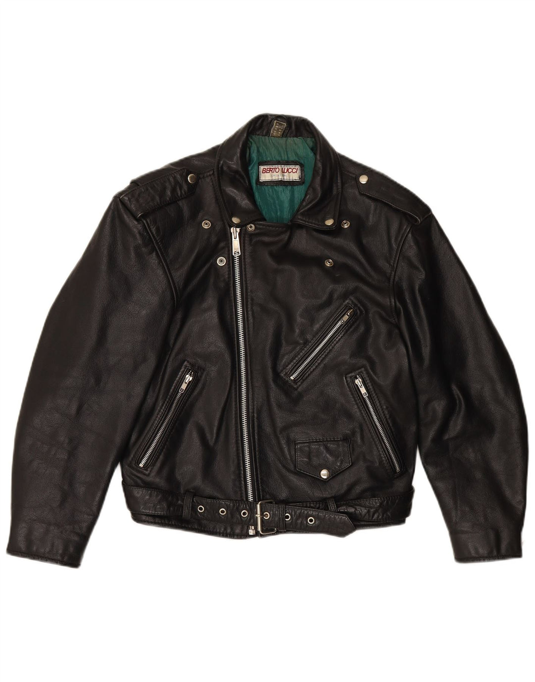 BERTO LUCCI Ανδρικό Δερμάτινο Biker Jacket UK 36 Small Black Leather