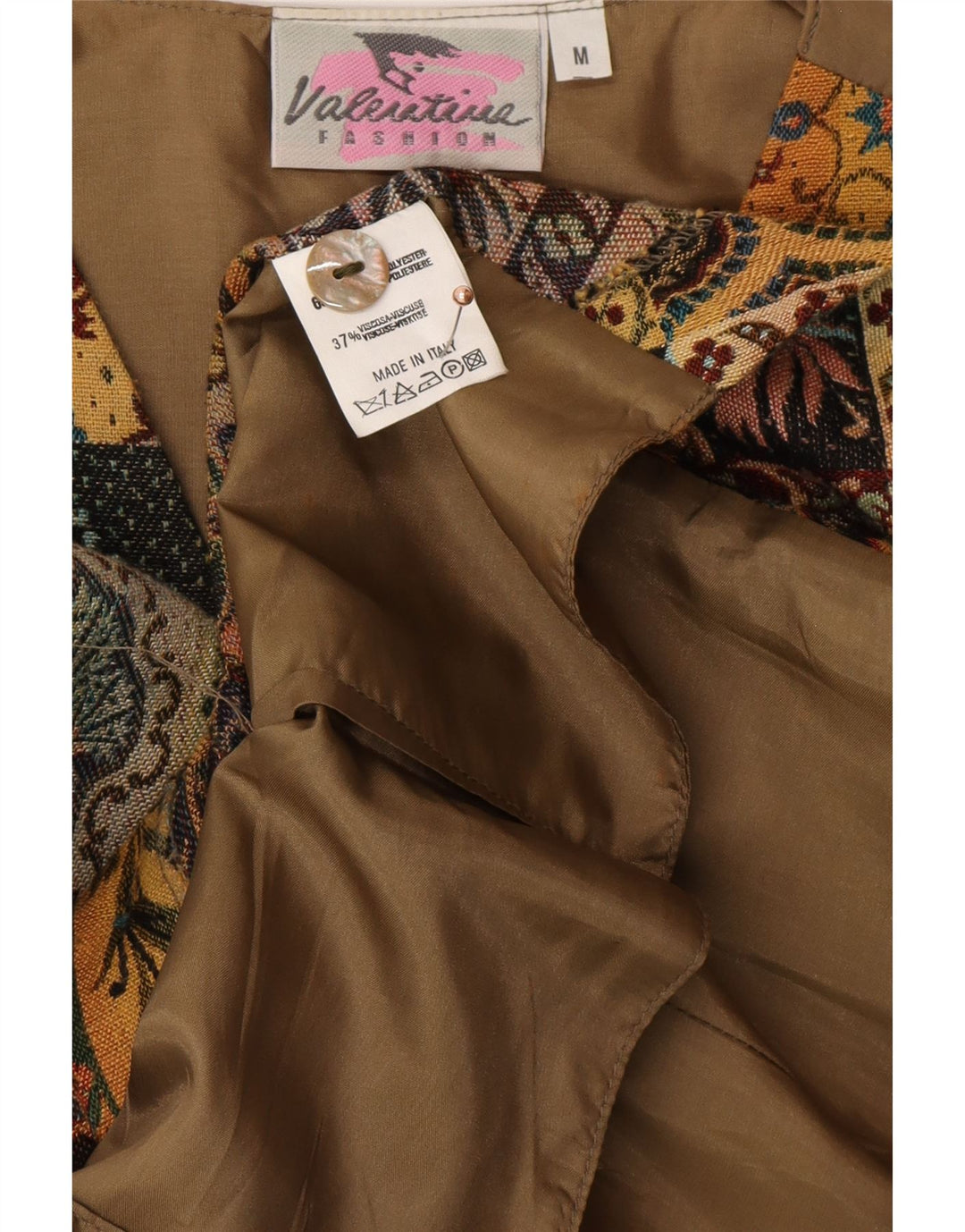 VINTAGE Γυναικείο Γιλέκο UK 12 Medium Beige Paisley Polyester