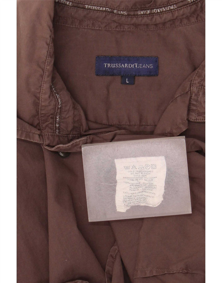 Ανδρικό πουκάμισο Trussardi Jeans μεγάλο καφέ βαμβακερό