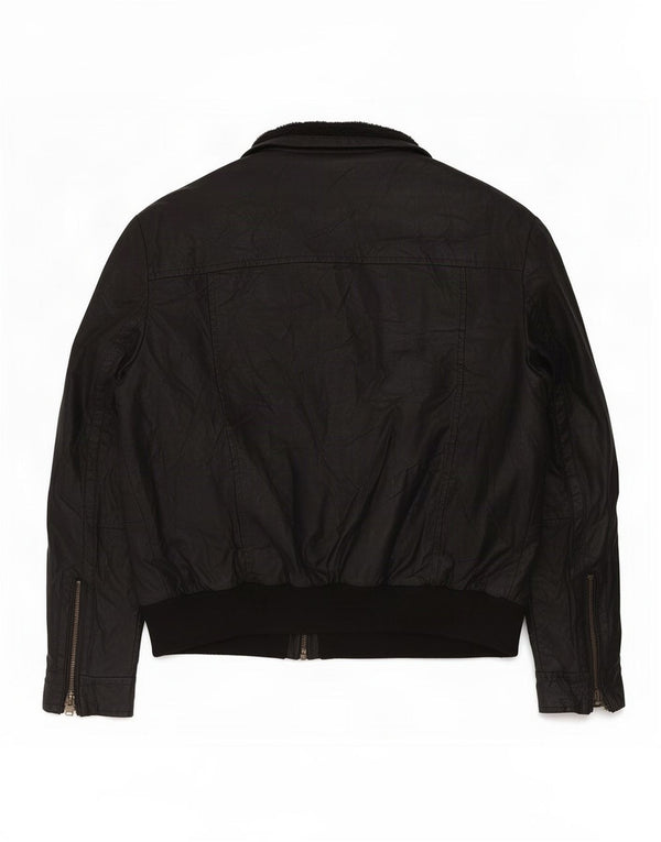 Marks & Spencer Mens Autograph Sherpa Δερμάτινο Μπουφάν UK 42 XL Μαύρο