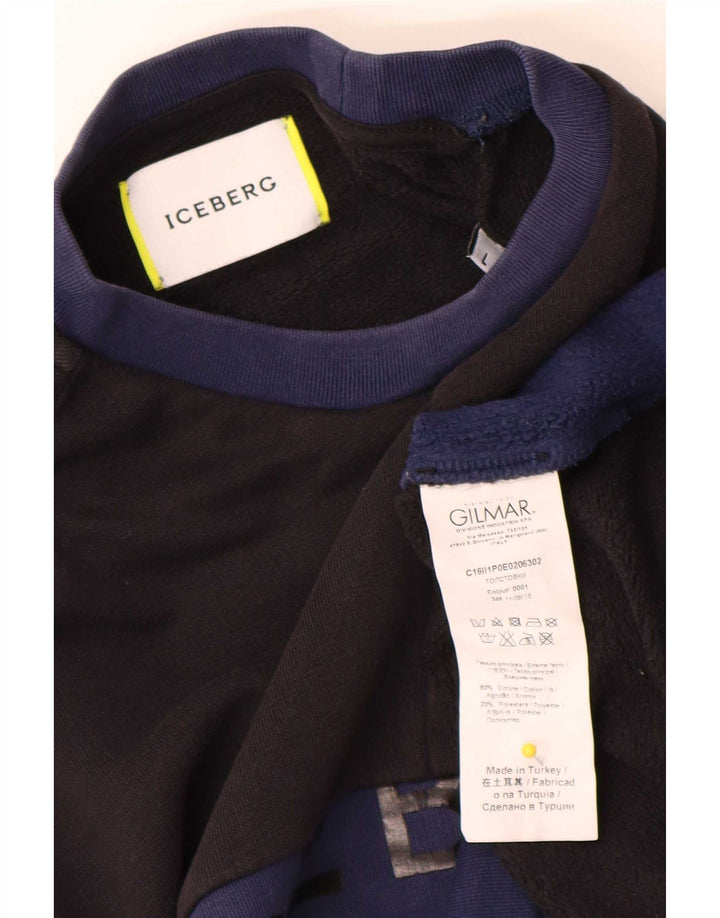 Iceberg Ανδρικό γραφικό φούτερ Jumper Μεγάλο μαύρο χρώμα, βαμβακερό