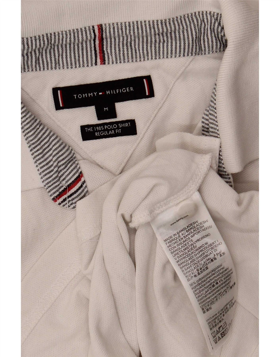 Tommy Hilfiger Ανδρικό πουκάμισο Polo με κανονική εφαρμογή, μεσαίο λευκό βαμβακερό