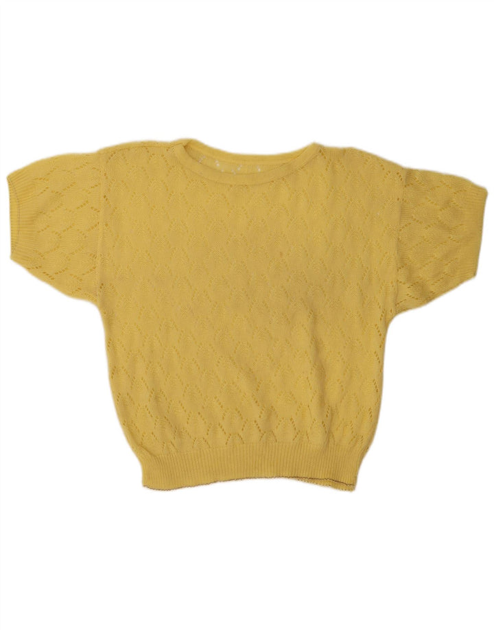 Vintage γυναικείο πουλόβερ See Through Crew Neck Jumper UK 14 Medium Yellow