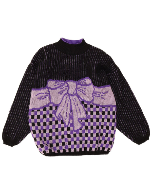 Vintage γυναικείο πουλόβερ με λαιμό χελώνα UK 14 Medium Purple γεωμετρικό