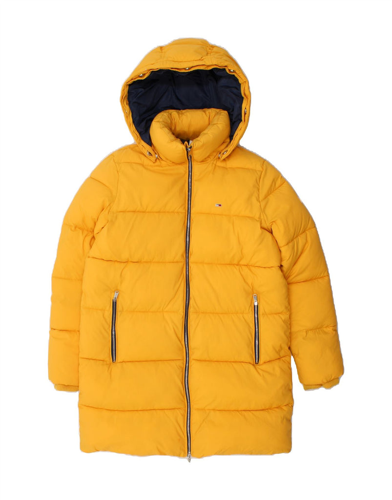 TOMMY HILFIGER Mens Hooded Padded Coat UK 36 Small Yellow Polyamide Vintage Tommy Hilfiger and Second-Hand Tommy Hilfiger from Messina Hembry 