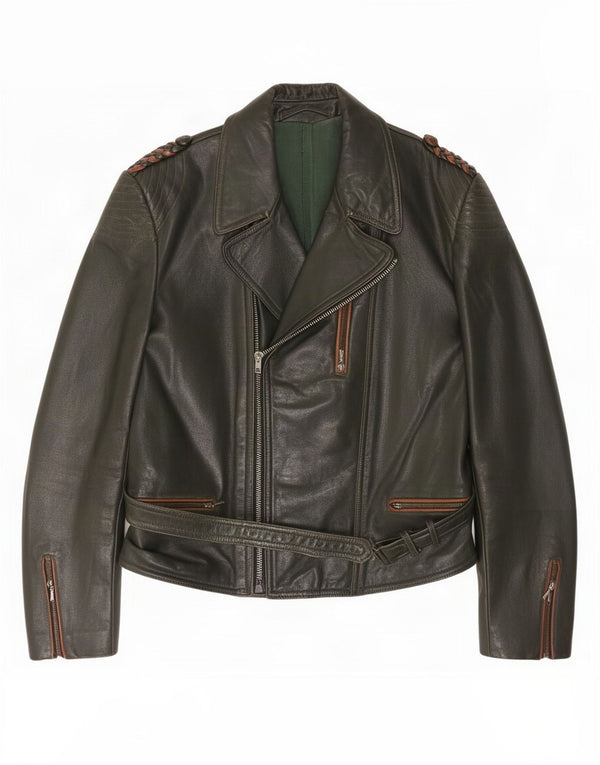 Vintage Ανδρική Μοτοσικλέτα Δερμάτινο Biker Jacket UK 36 Small Khaki