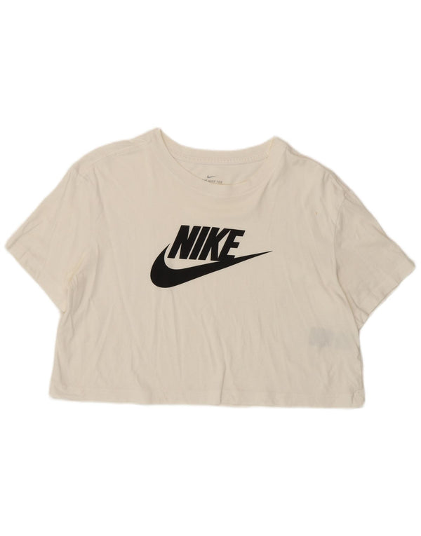 Γυναικείο μπλουζάκι Nike Crop γραφικό τοπ UK 14 μεσαίο λευκό βαμβακερό
