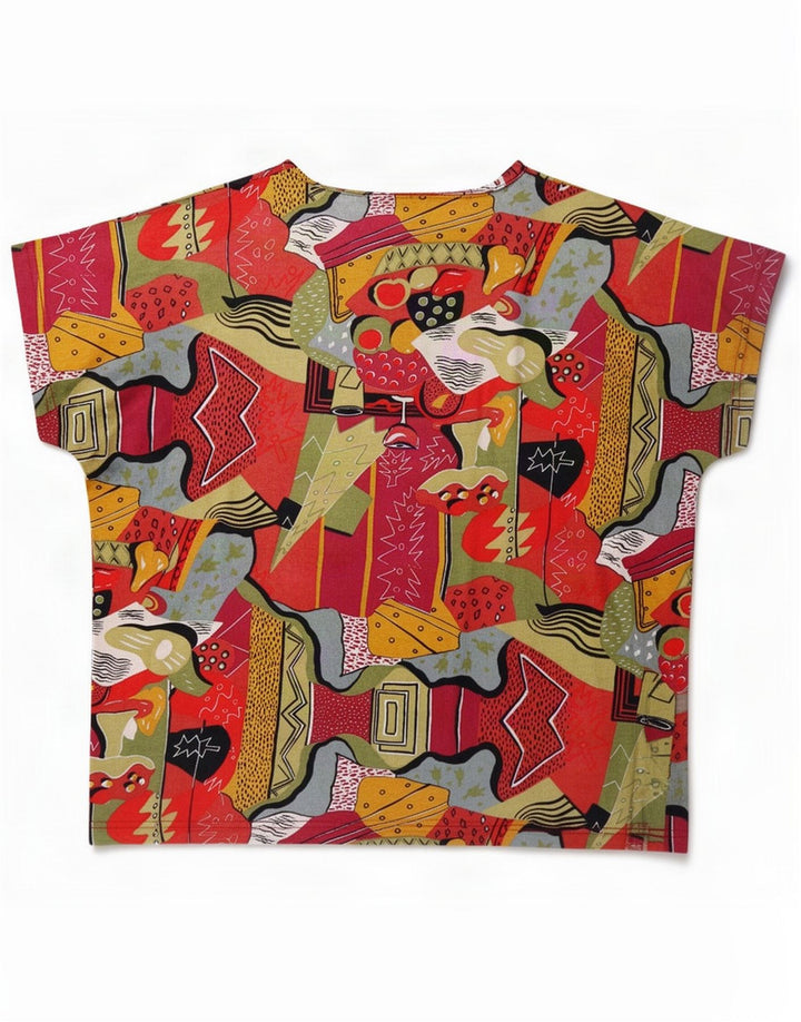 Vintage Womens Abstract Pattern Μπλούζα Top UK 16 Large πολύχρωμη
