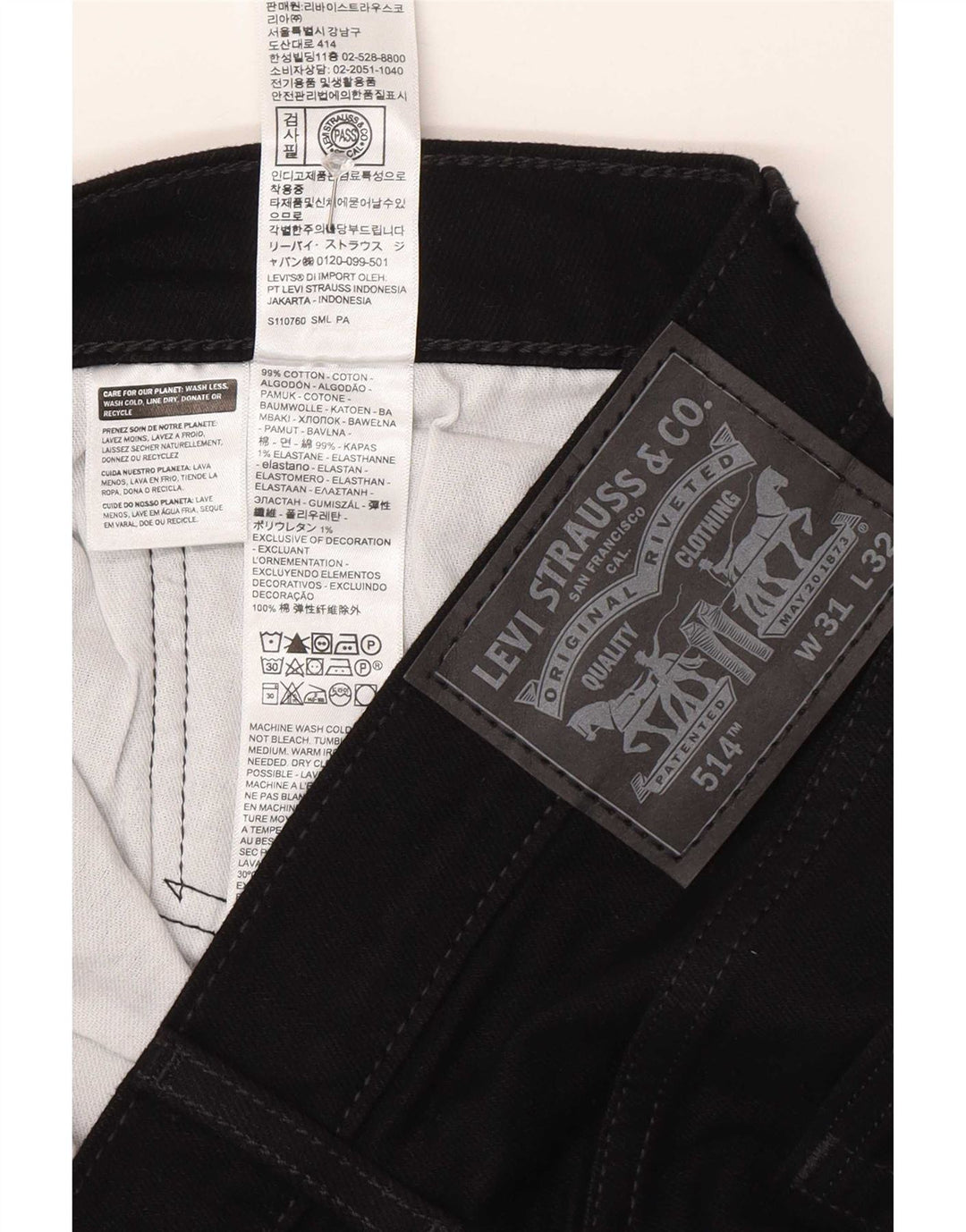 Levi's Mens 514 Straight Jeans W31 L32 Μαύρο βαμβακερό