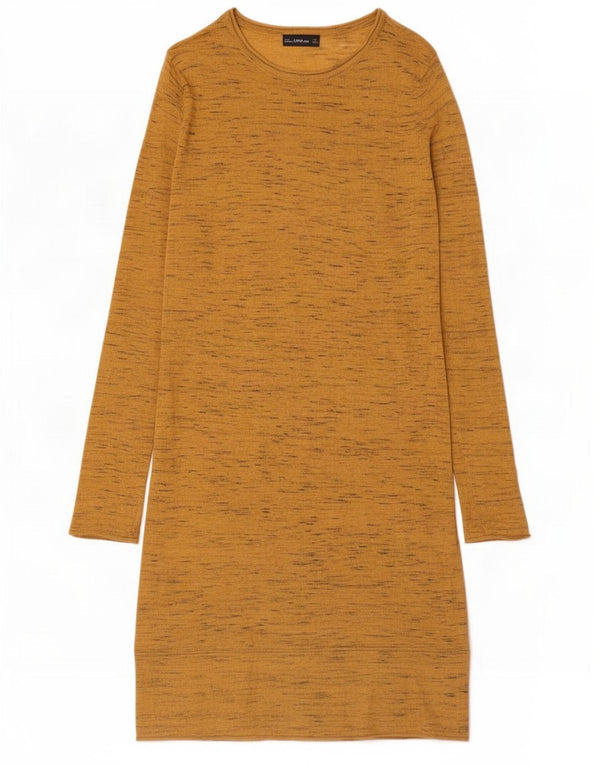 Zara γυναικείο μακρυμάνικο φόρεμα UK 10 Small Yellow Flecked Polyester