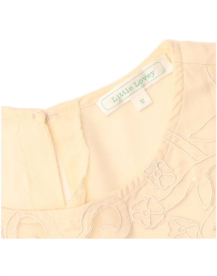 Vintage γυναικεία μπλούζα τοπ UK 12 Medium Beige Floral Polyester