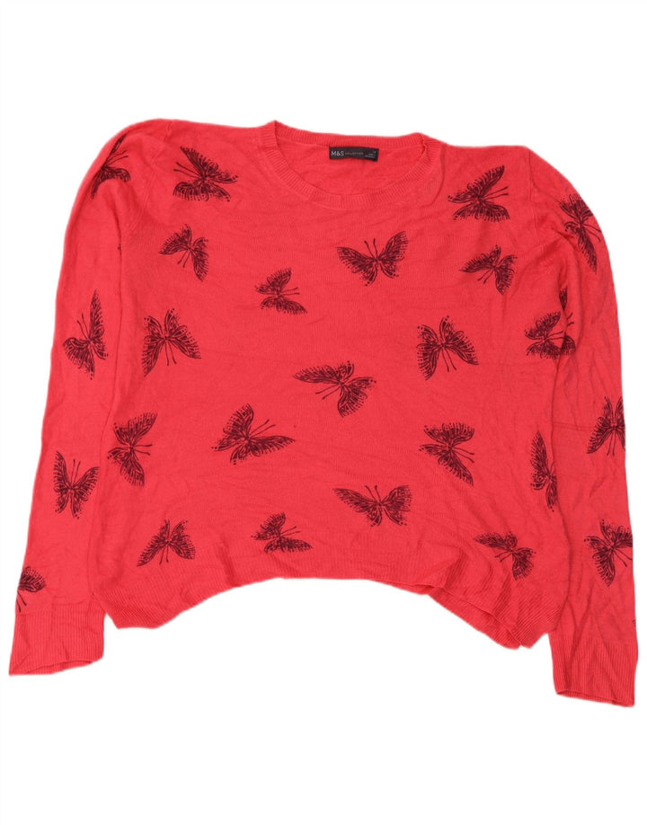 Marks & Spencer Γυναικείο πουλόβερ με λαιμόκοψη UK 12 Medium Pink Butterfly