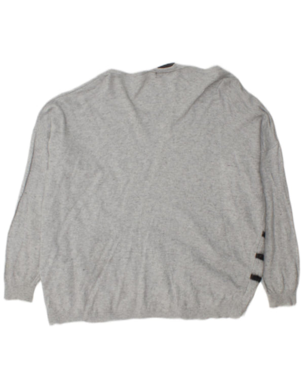 MINT VELVET Γυναικείο πουλόβερ με λαιμόκαυστο UK 16 μεγάλο γκρι ριγέ