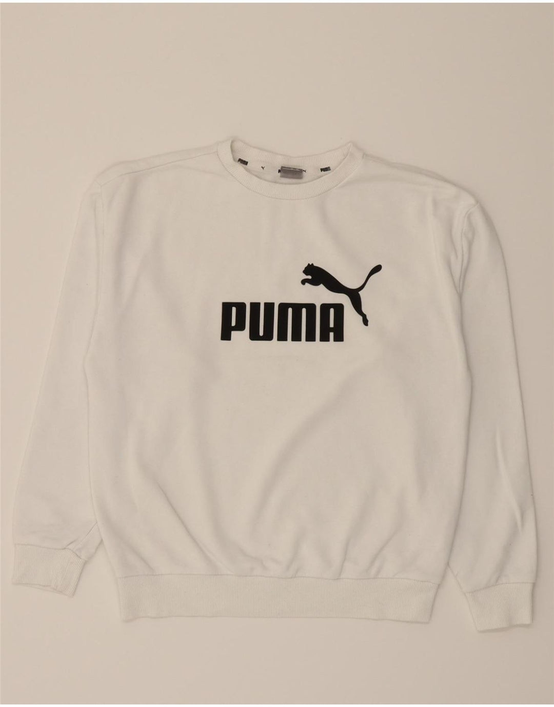 PUMA Womens Oversized Graphic Sweatshirt Jumper UK 10 Small White Cotton Vintage Puma and Second-Hand Puma from Messina Hembry 