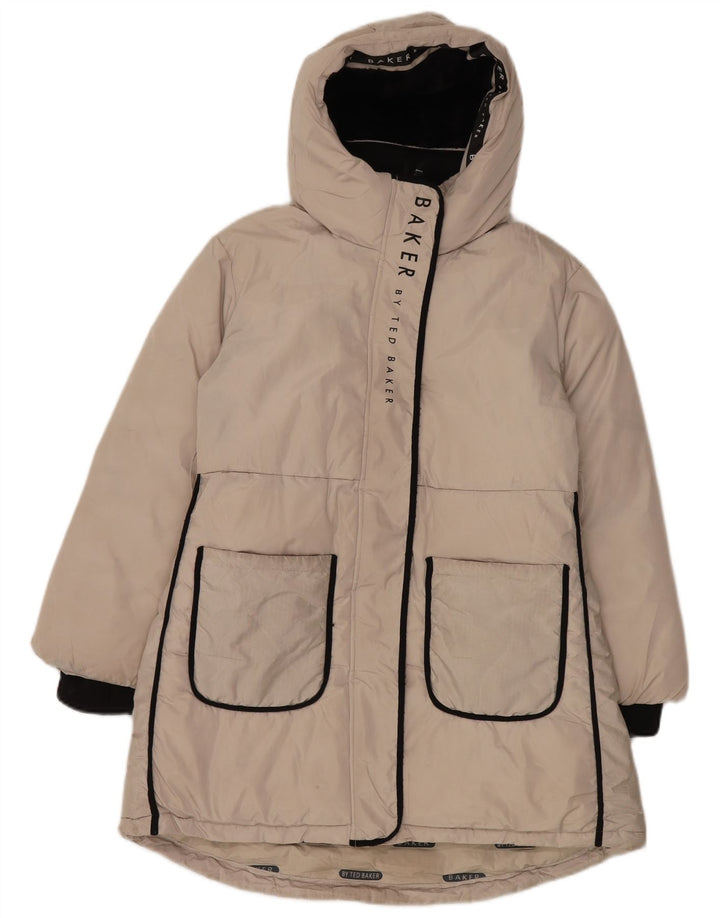 Ted Baker Girls Graphic Hooded Podded Coat 9-10 Years Beige Polyester