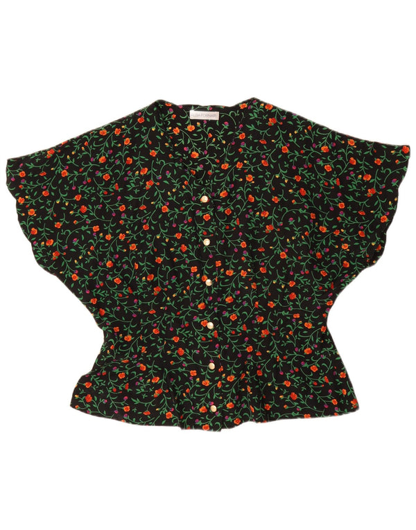 ALBA FORNARI Γυναικεία μπλούζα μπλούζα τοπ UK 16 Large Black Floral