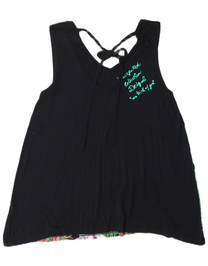 DESIGUAL Γυναικεία Αμάνικη Μπλούζα Τοπ UK 18 XL Μαύρο Φλοράλ