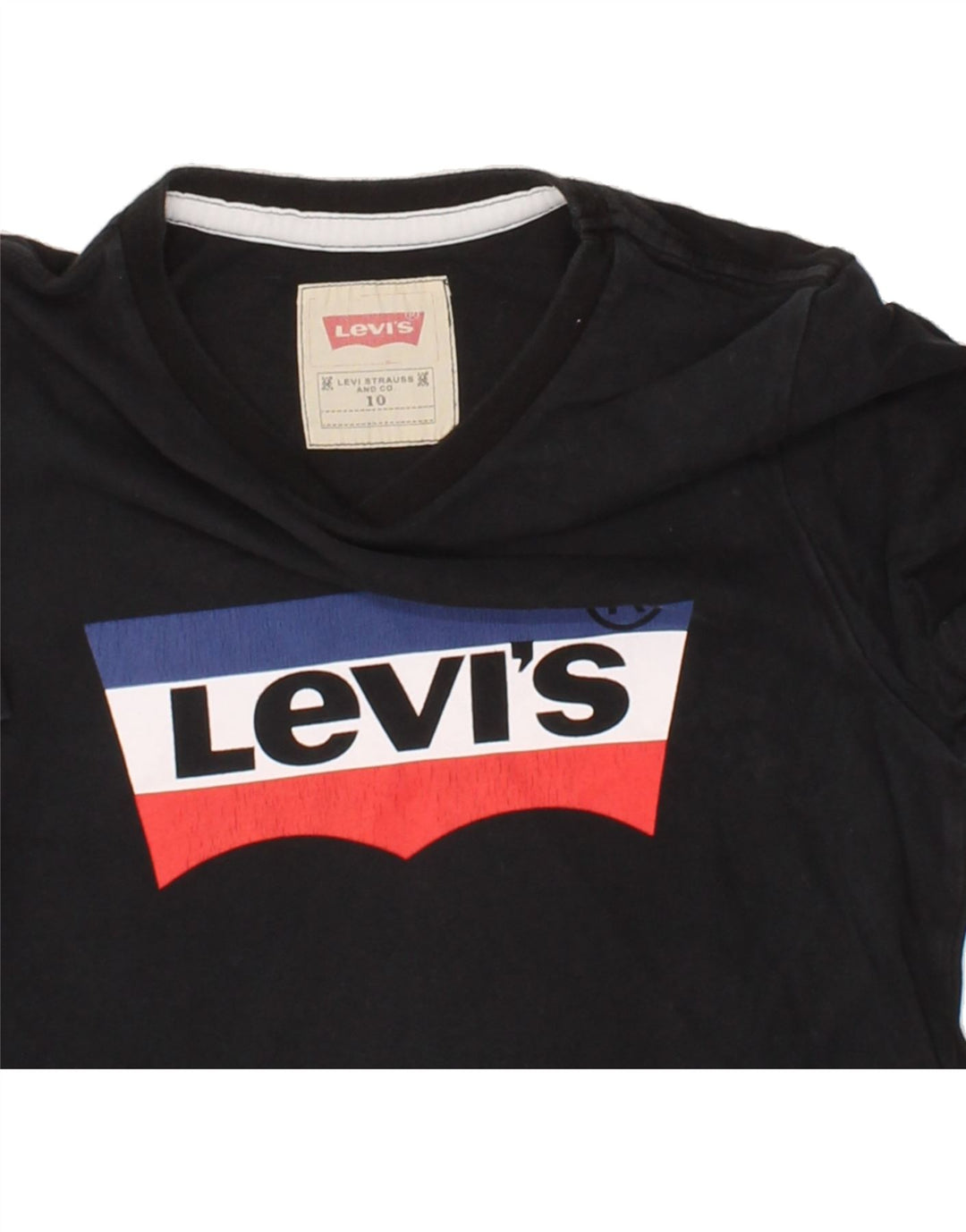 LEVI'S Boys Graphic T-Shirt Top 9-10 Years Black Vintage Levi's and Second-Hand Levi's from Messina Hembry 