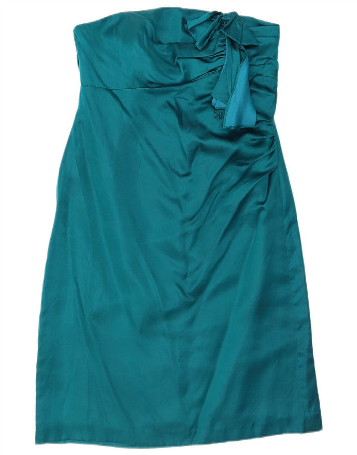 MONSOON Womens Strapless Dress UK 14 Large Turquoise Silk