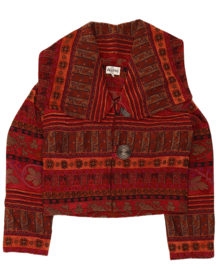 SHE'S CRAZY Γυναικείο Crop Oversized Μπλέιζερ Μπουφάν US 2 XS Μπορντό Floral