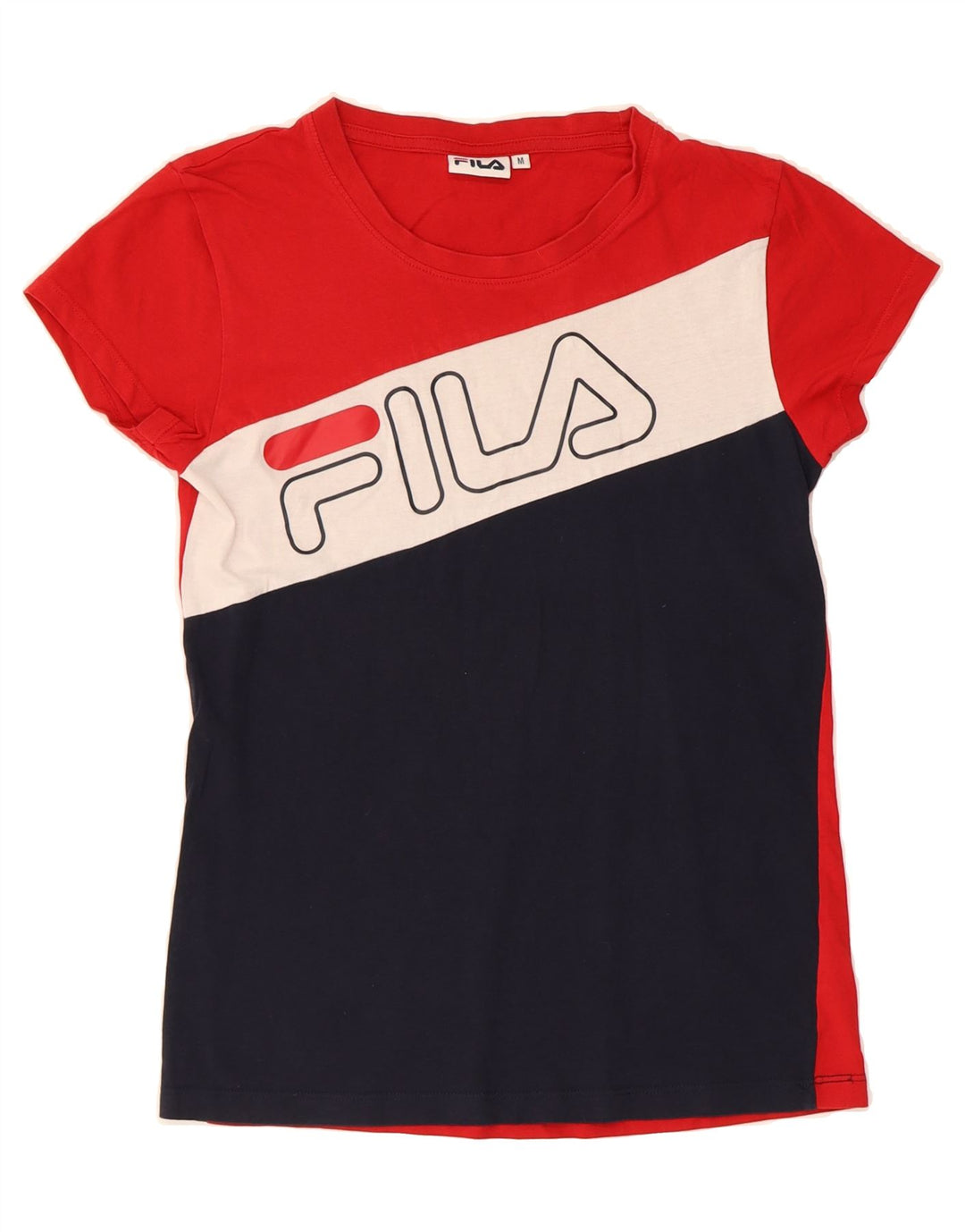 FILA Womens Graphic T-Shirt Top UK 12 Medium Red Colourblock Vintage Fila and Second-Hand Fila from Messina Hembry 