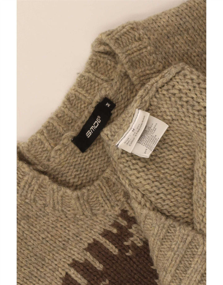 Smog Mens Graphic Crew Neck Jumper πουλόβερ Medium Beige Fair Isle Lambswool