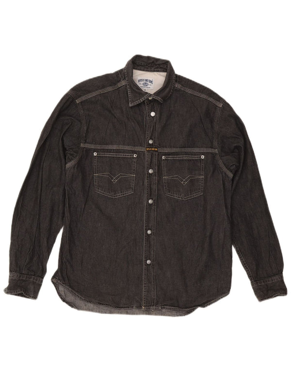 Replay Mens Denim Shirt Small Grey Cotton