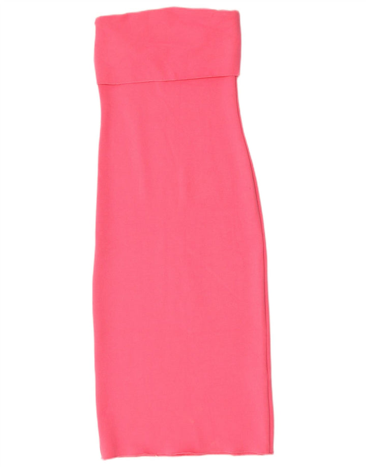 Zara Γυναικείο Στράπλες Φόρεμα UK 8 Small Pink Viscose