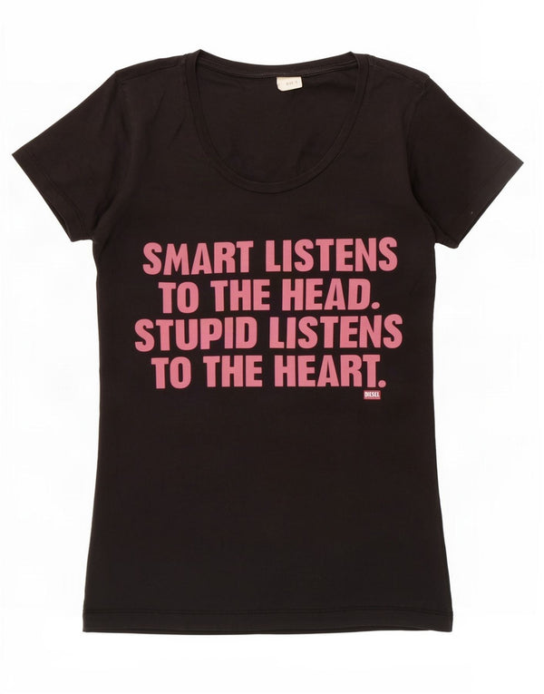 Diesel Γυναικείο γραφικό T-Shirt Top UK 8 Small Black