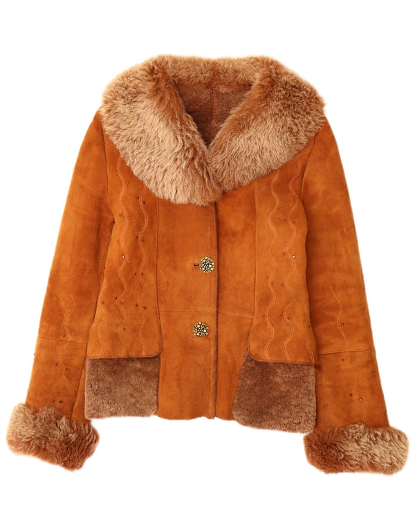 Vintage Γυναικείο Shearling Jacket UK 12 Medium Brown Δερμάτινο