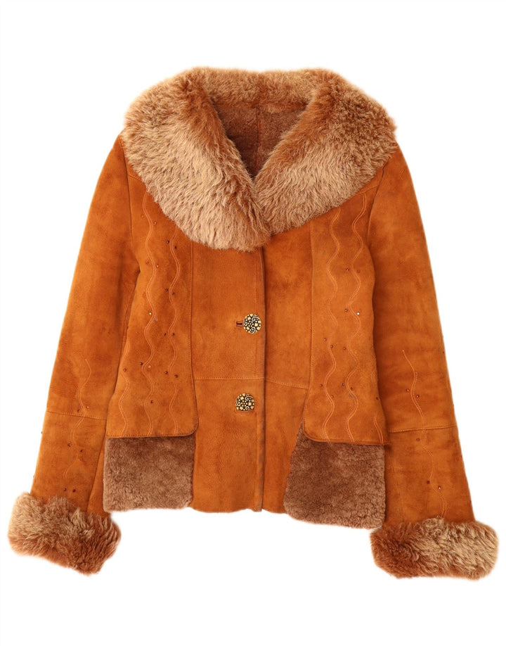Vintage Γυναικείο Shearling Jacket UK 12 Medium Brown Δερμάτινο