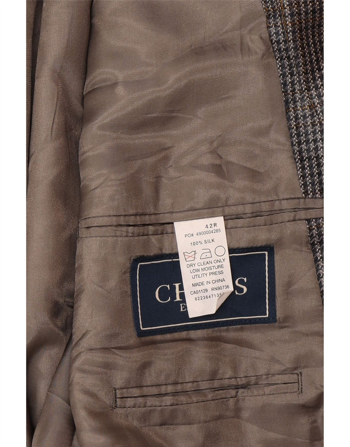 Chaps Mens 2 Button Blazer Jacket UK 42 XL Grey Houndstooth