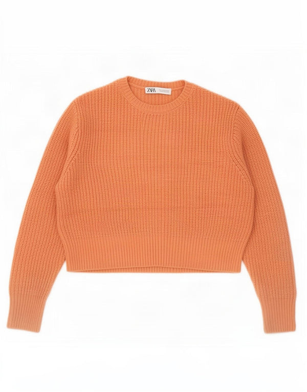 Γυναικείο Zara Crop Oversized πουλόβερ με λαιμόκοψη UK 6 XS Πορτοκαλί Ακρυλικό