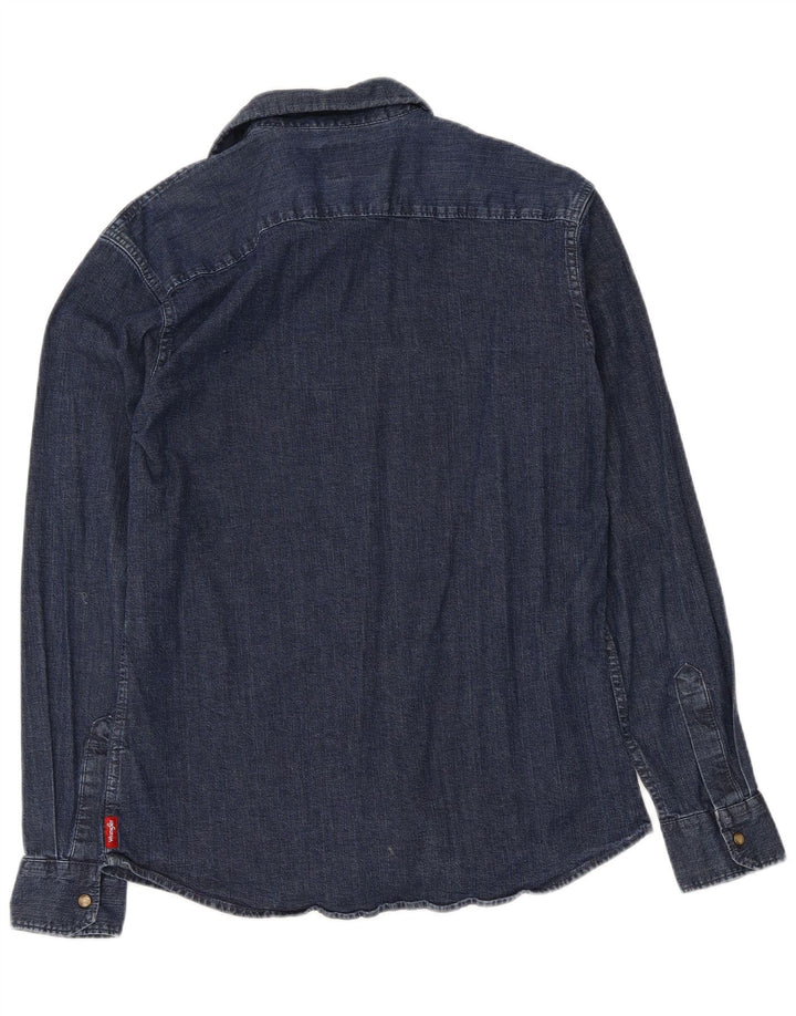 Ανδρικό πουκάμισο τζιν λουλακίου Wrangler με μεσαίο ναυτικό μπλε βαμβακερό