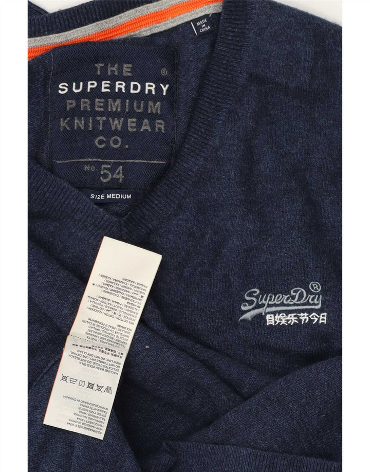 Superdry Ανδρικό πουλόβερ με λαιμόκοψη με V λαιμόκοψη, μεσαίο μπλε βαμβακερό