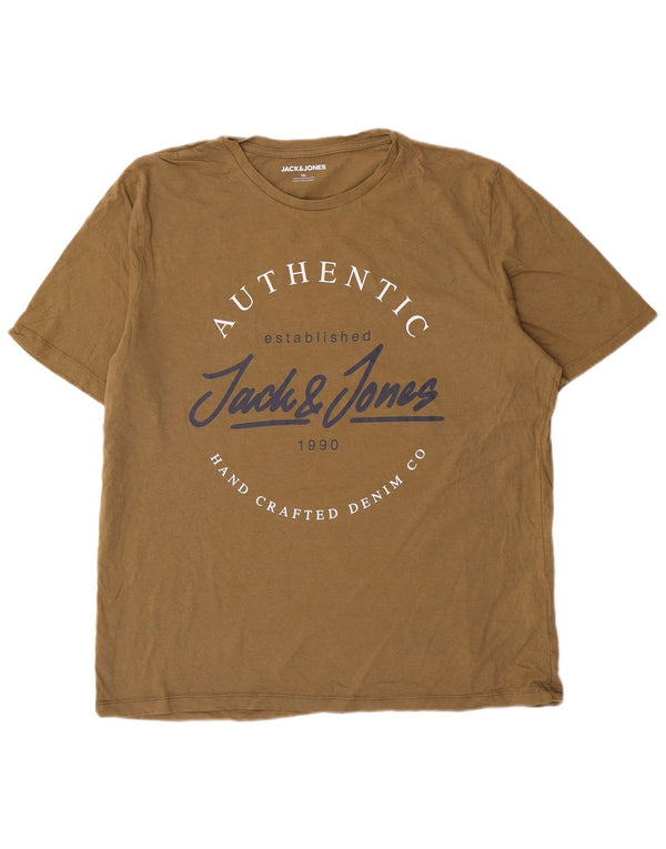 Jack & Jones Ανδρικό γραφικό μπλουζάκι τοπ 2XL από χακί βαμβακερό