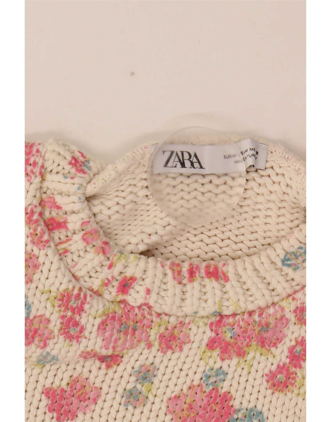 Zara Γυναικείο Crop Vest Tank Top UK 12 Medium White Floral Polyester