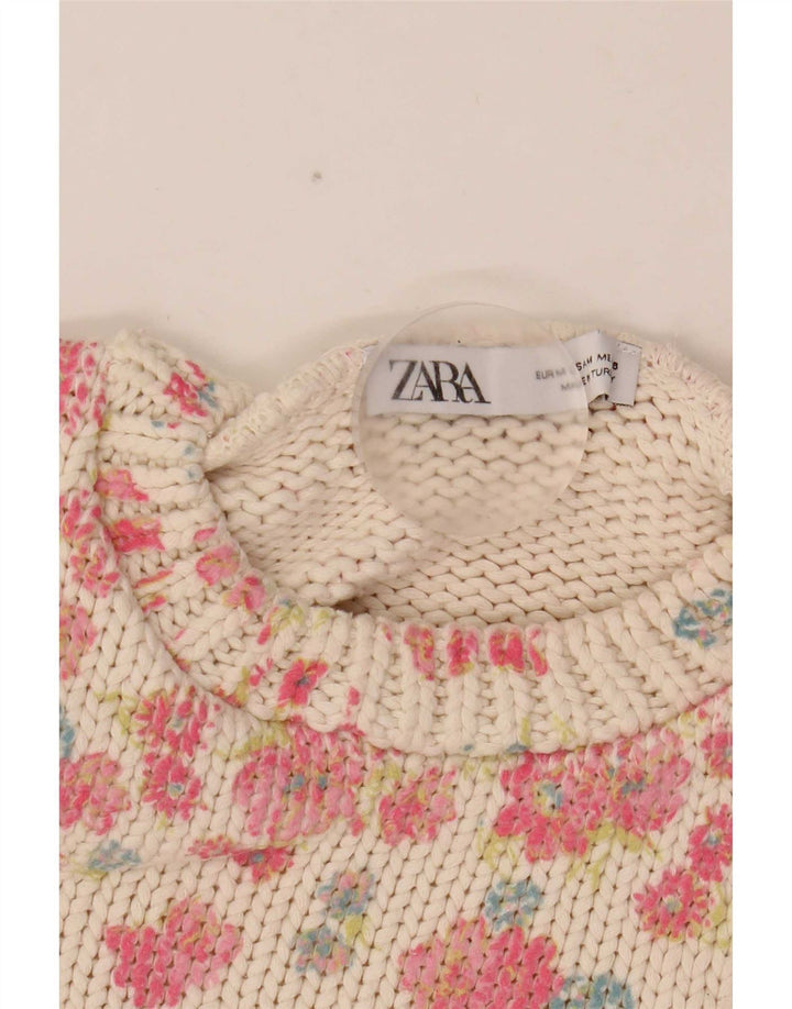 Zara Γυναικείο Crop Vest Tank Top UK 12 Medium White Floral Polyester